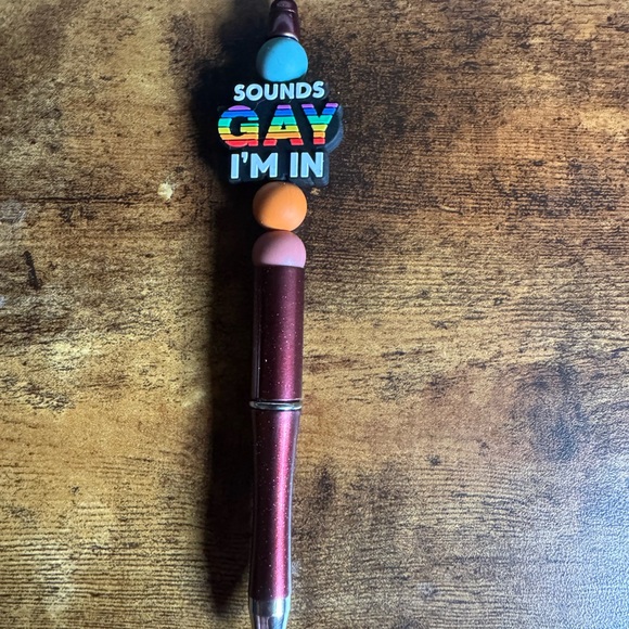Colorful Beaded Pen with Fun Text - Picture 2 of 2